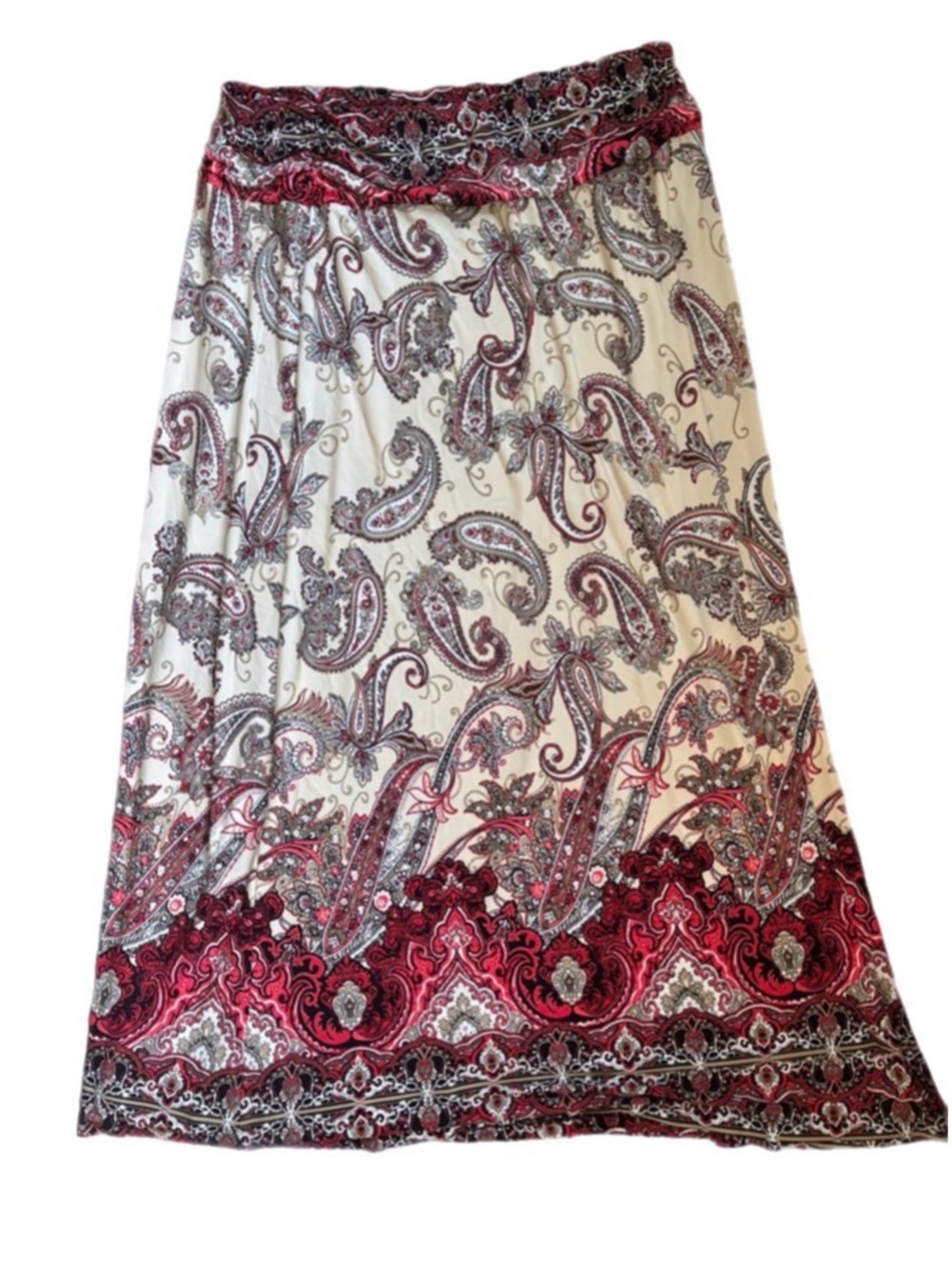 Cato Paisley Print Maxi Skirt in Cream and Wine